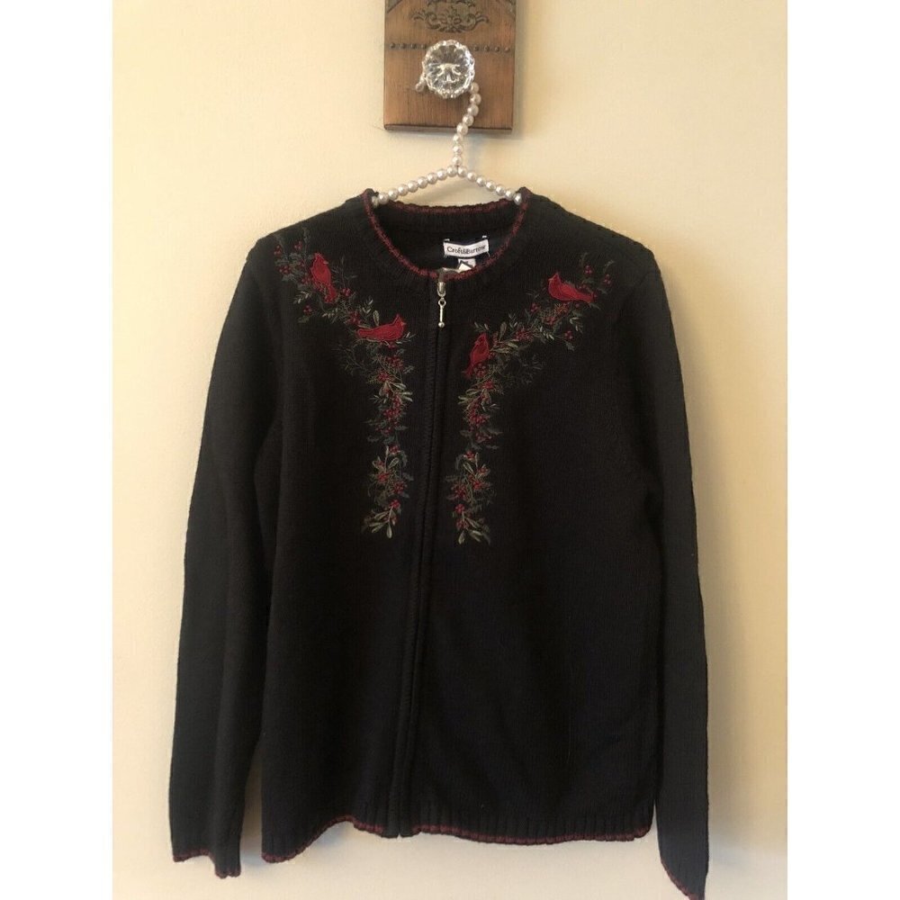 NWT Croft & Barrow Womens Size M Cardigan Sweater Cardinals Black Zip Front